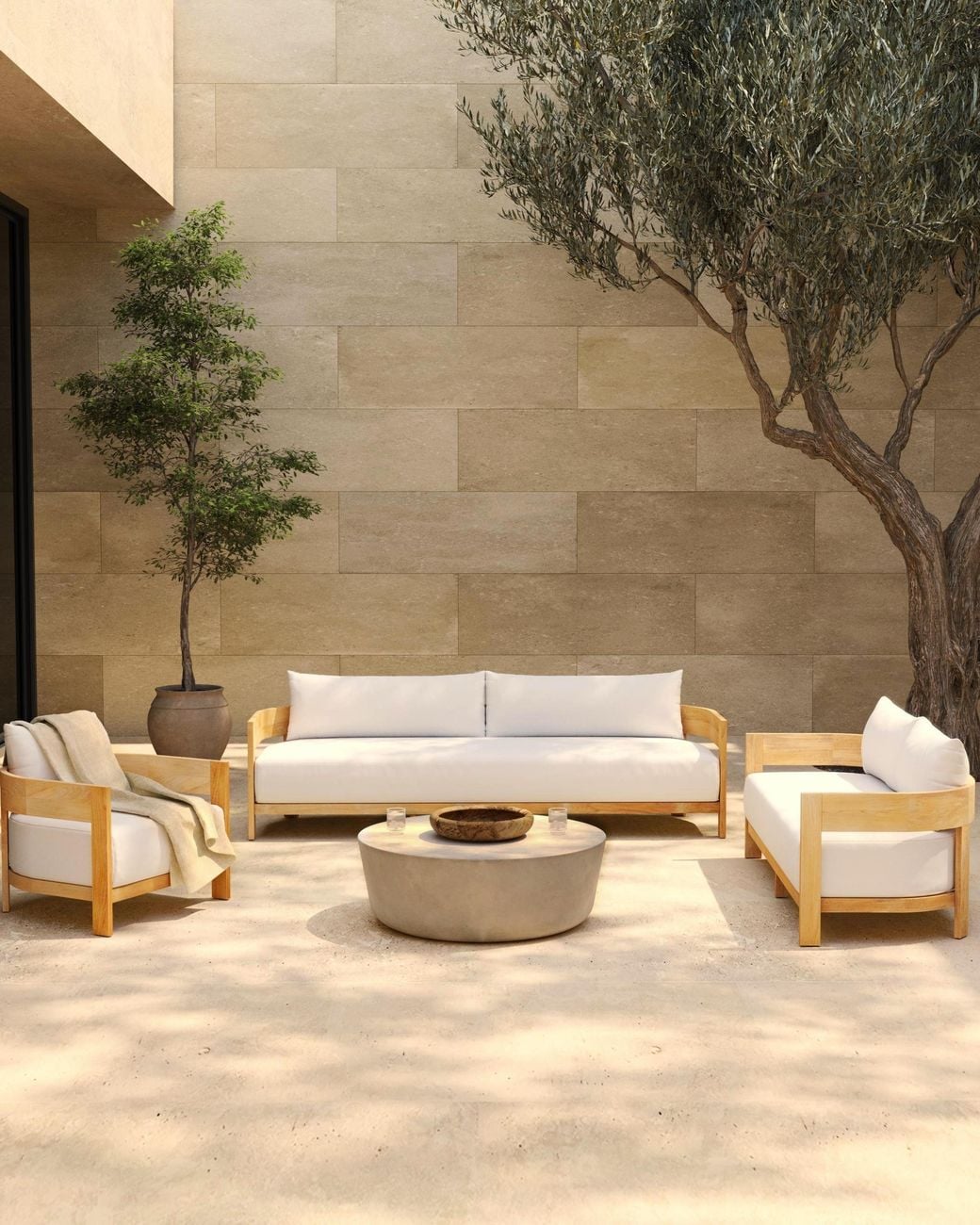 Quince Natural Curved Solid Teak Outdoor Sofa