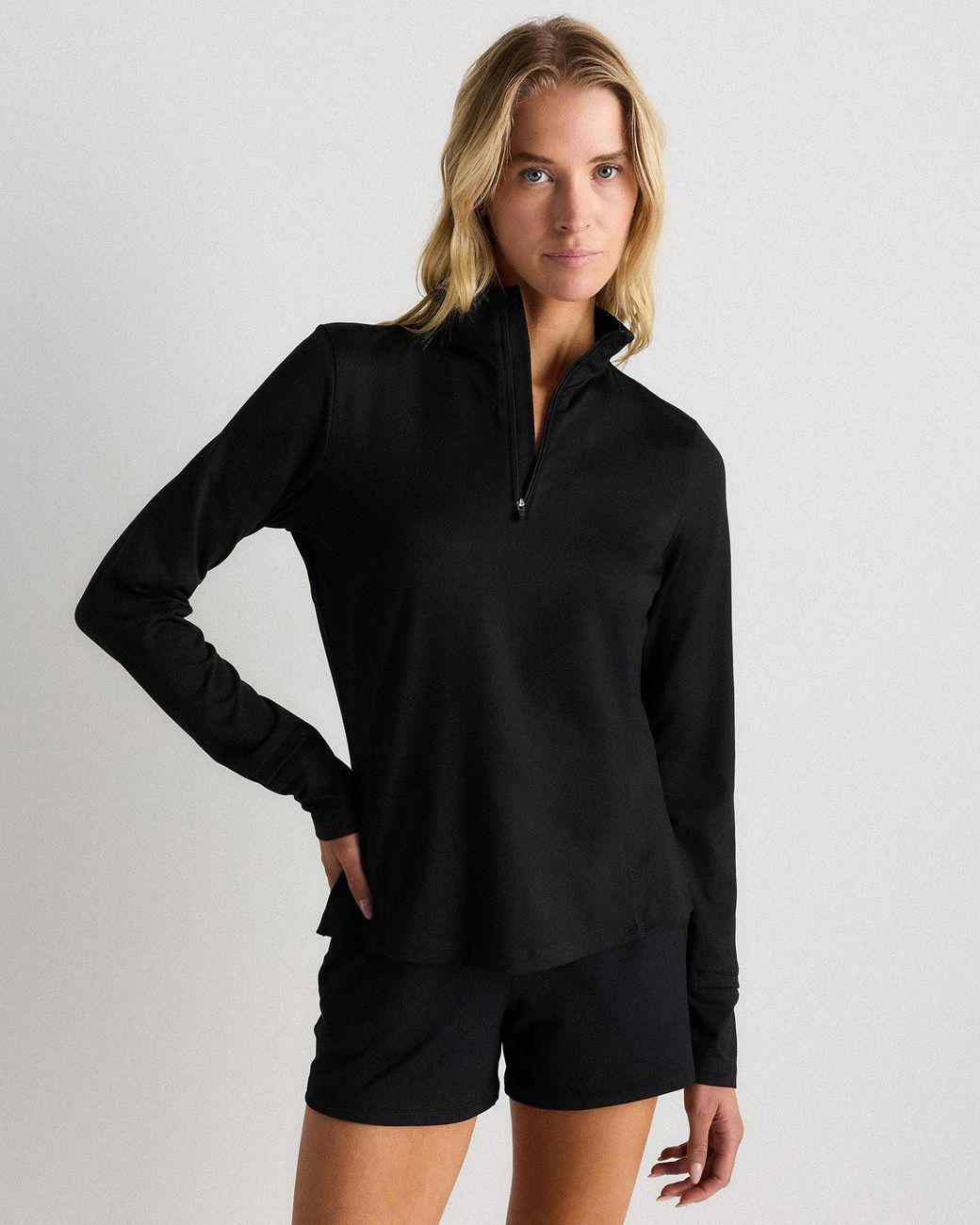 Quince Black Flowknit Quarter-Zip Pullover, Recycled Polyester