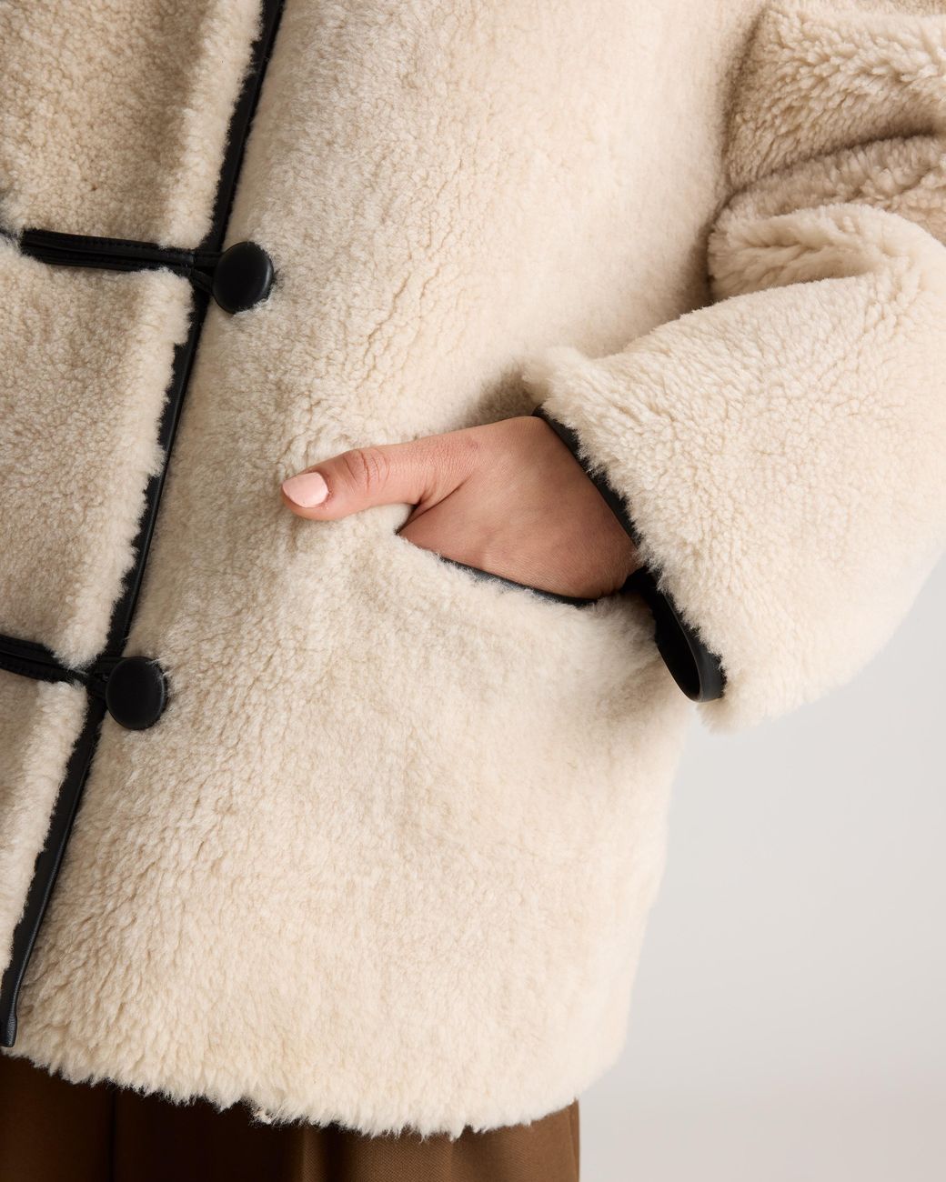 Quince Natural 100% Shearling Duffle Jacket, Leather