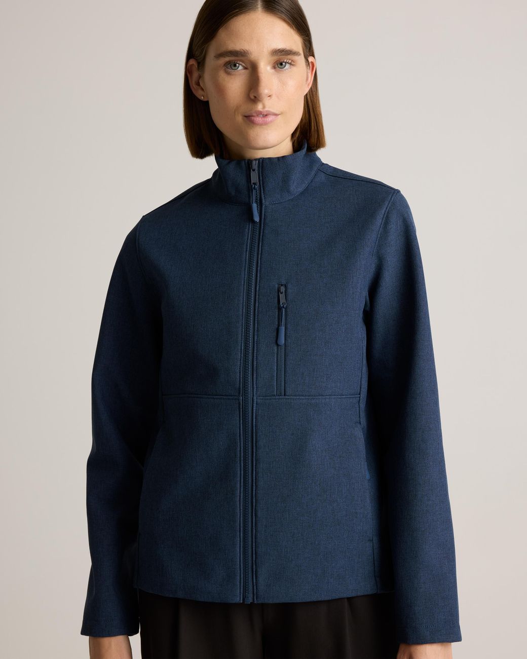 Quince Blue Softshell Fleece-Lined Full-Zip Jacket, Recycled Polyester