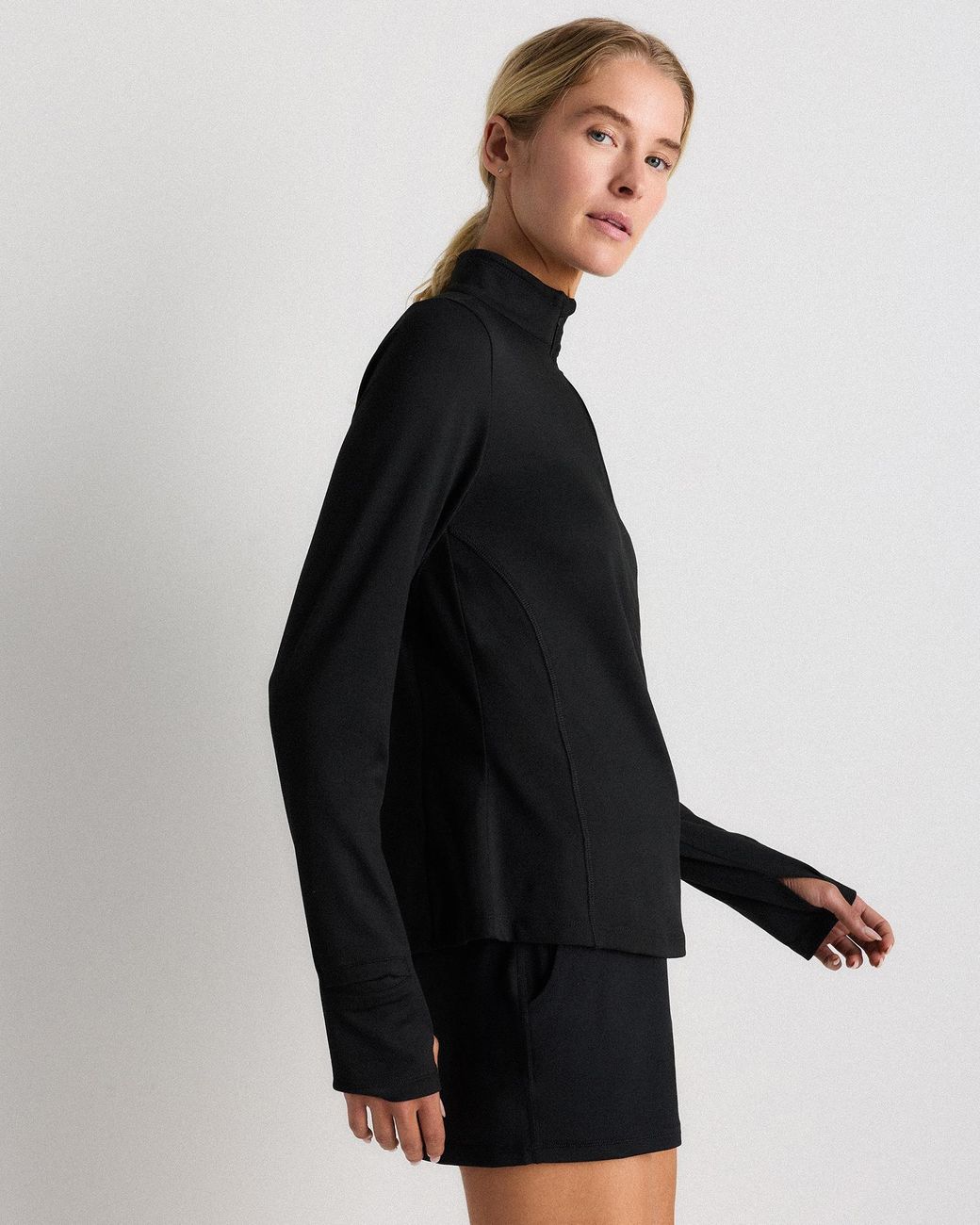 Quince Black Flowknit Quarter-Zip Pullover, Recycled Polyester