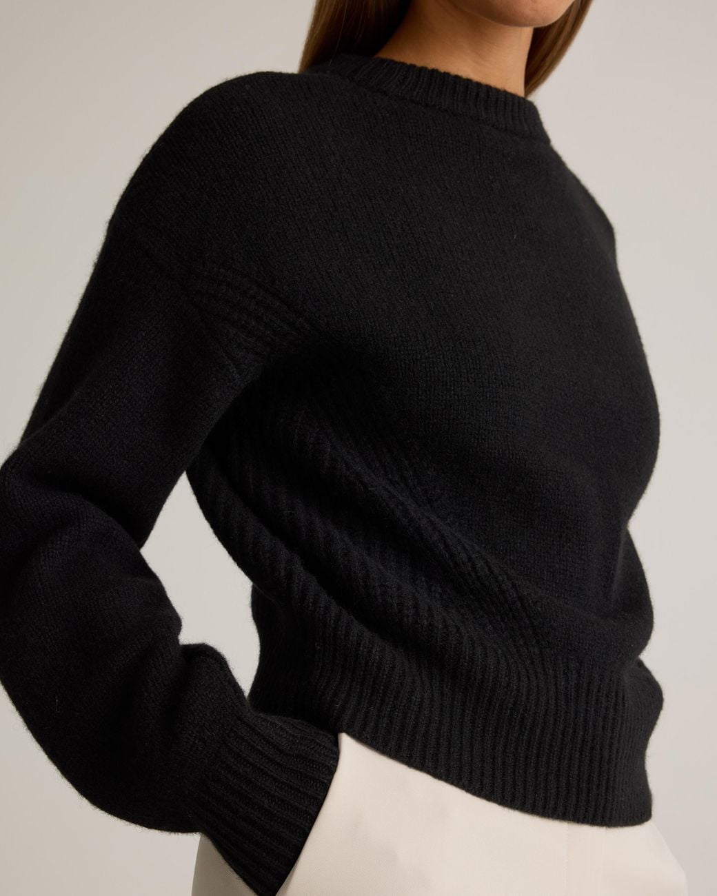 Quince Black 100% Yak Wool Pointelle Detail Relaxed Crew