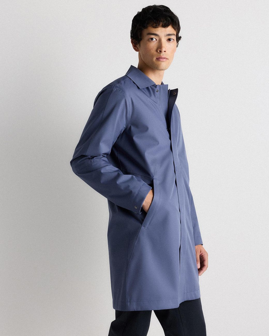 Quince Blue Weather Proof Long Rain Jacket, Polyester/Recycled Polyester Blend for men