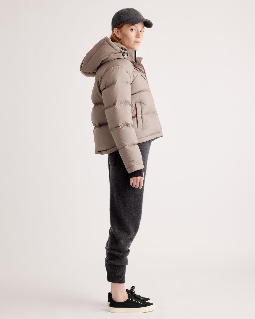 Quince Brown Responsible Down Cropped Puffer Jacket, Recycled Polyester