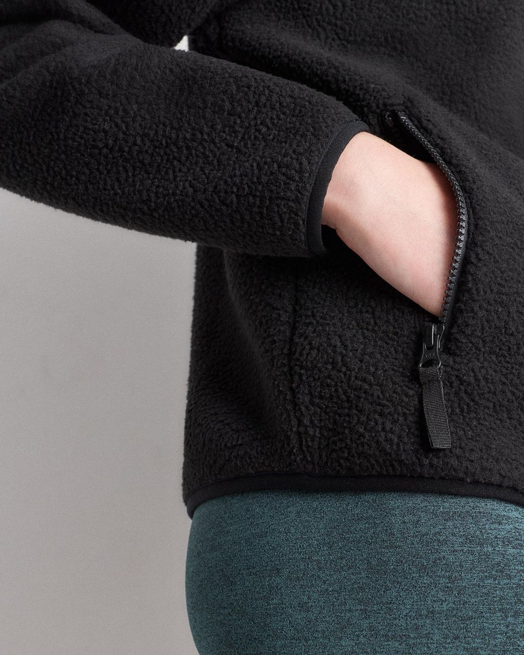 Quince Black Sherpa Full-Zip Jacket, 100% Polyester