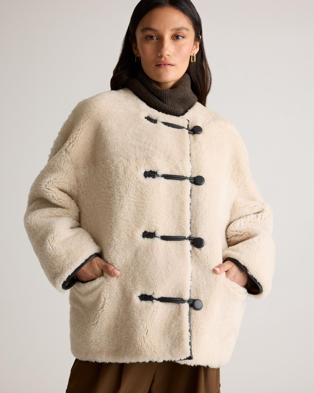 Quince Natural 100% Shearling Duffle Jacket, Leather