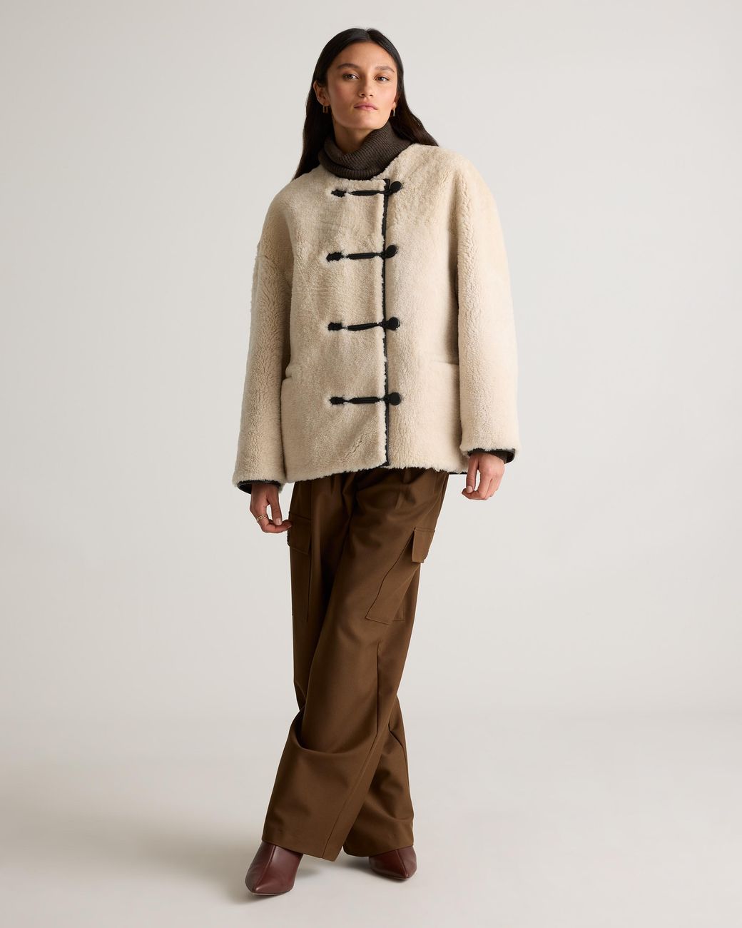 Quince Natural 100% Shearling Duffle Jacket, Leather