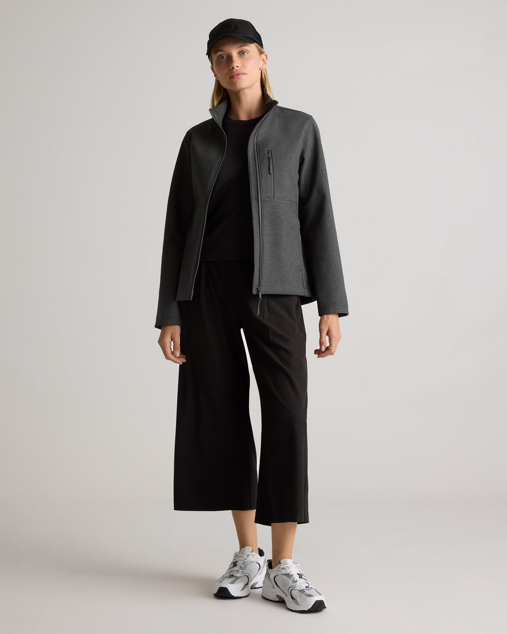Quince Gray Softshell Fleece-Lined Full-Zip Jacket, Recycled Polyester