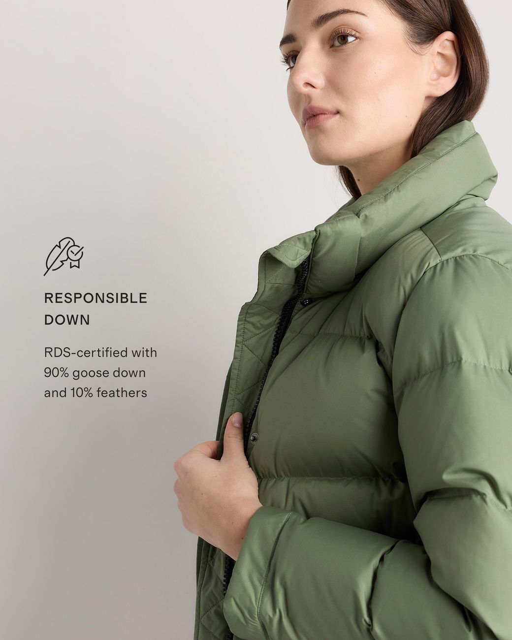 Quince Green Responsible Down Cropped Puffer Jacket, Recycled Polyester