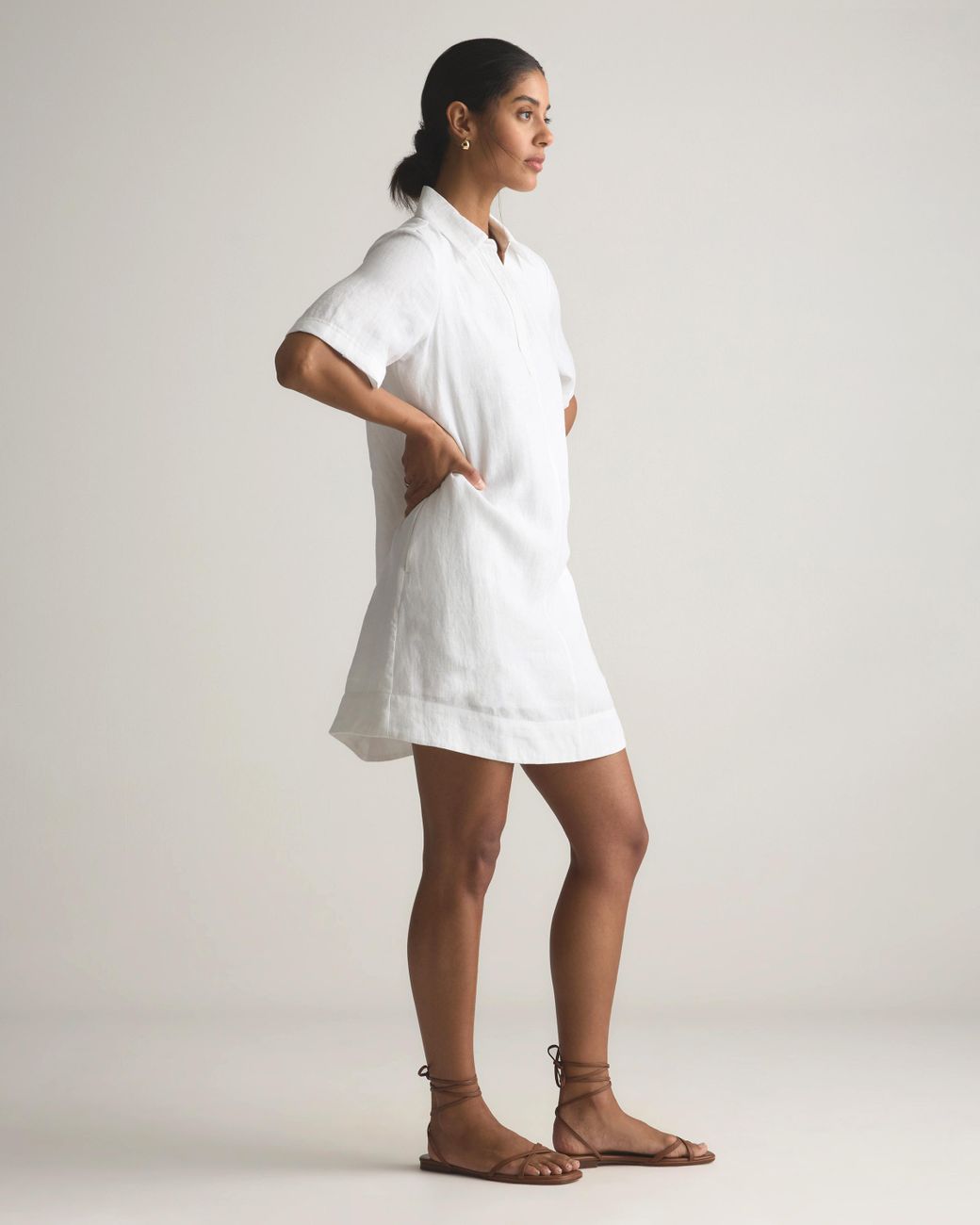 Quince 100% European Linen Popover Mini Dress in White | Lyst