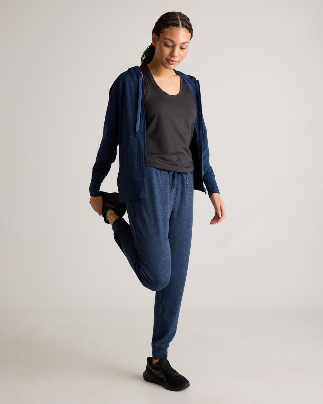 Quince Blue Flowknit Mid-Rise Joggers, Recycled Poly With Stretch