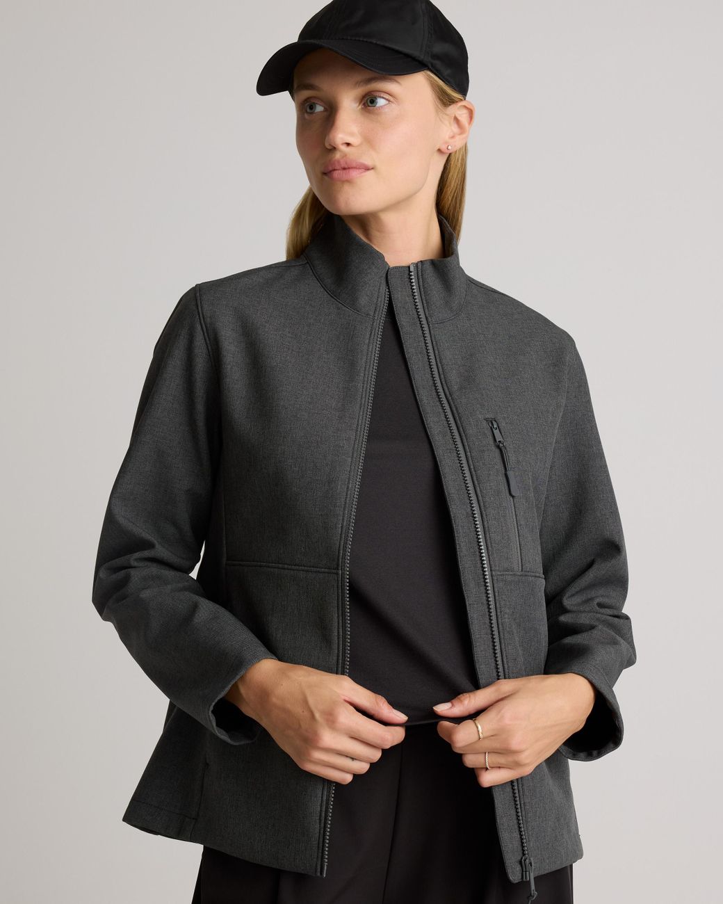 Quince Gray Softshell Fleece-Lined Full-Zip Jacket, Recycled Polyester