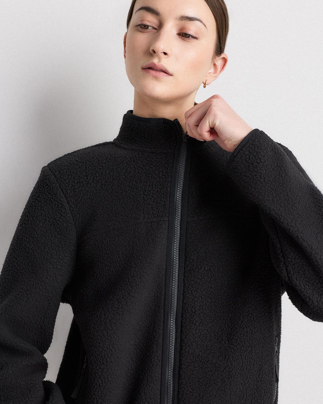 Quince Black Sherpa Full-Zip Jacket, 100% Polyester