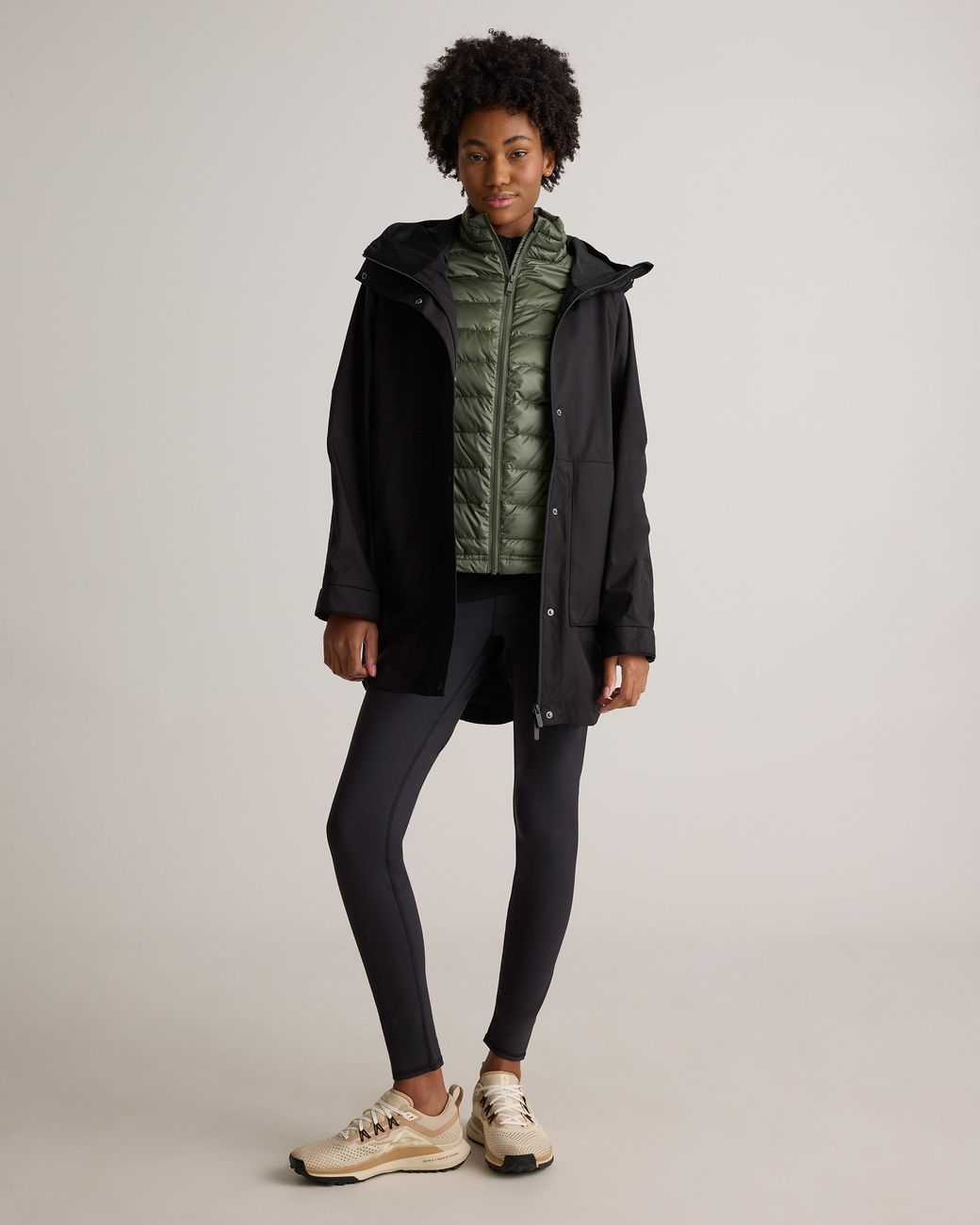 Quince Black Weather Proof Oversized Rain Jacket, Polyester/Recycled Polyester Blend