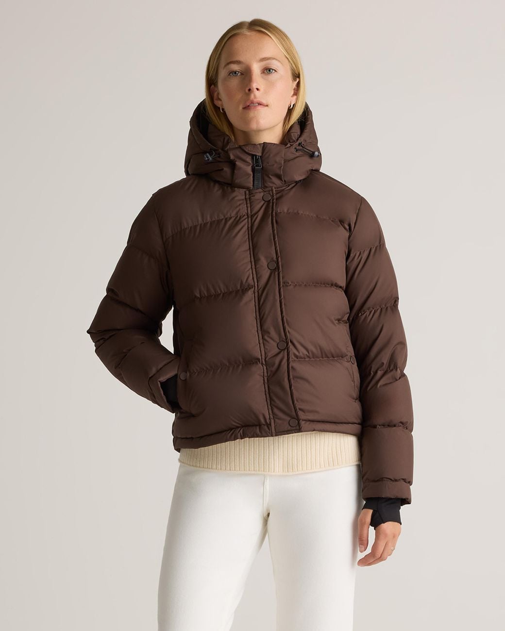 Quince Brown Responsible Down Cropped Puffer Jacket, Recycled Polyester