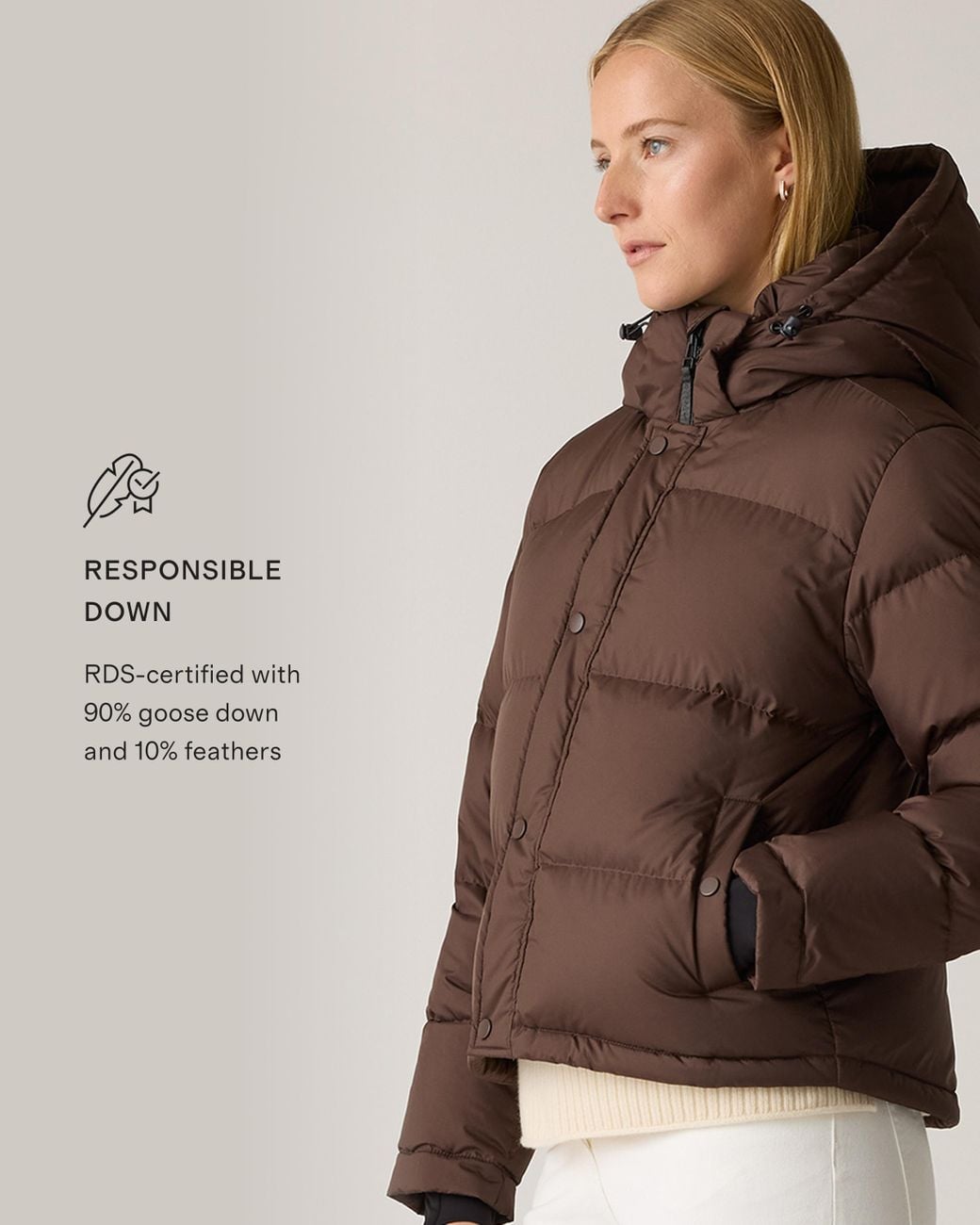Quince Brown Responsible Down Cropped Puffer Jacket, Recycled Polyester