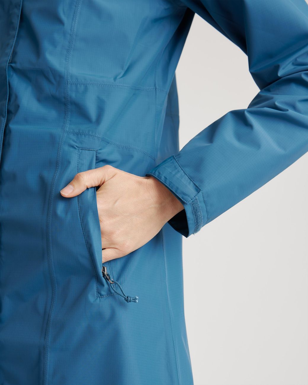 Quince Blue Weather Proof Long Rain Shell Jacket, Polyester/Recycled Polyester Blend