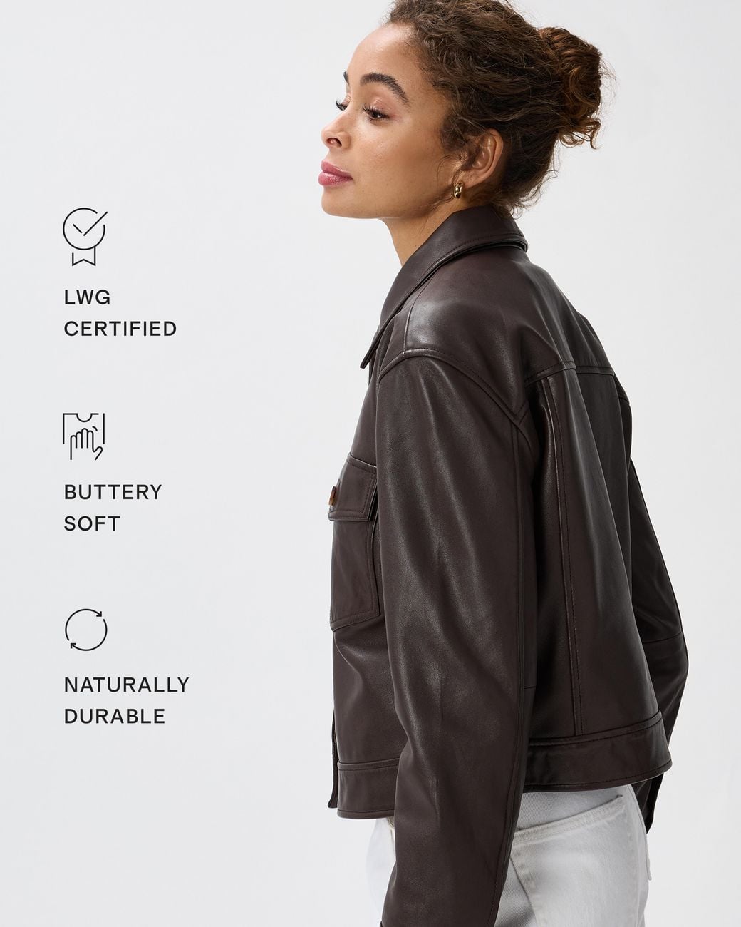 Quince Brown Cropped Jacket, Leather