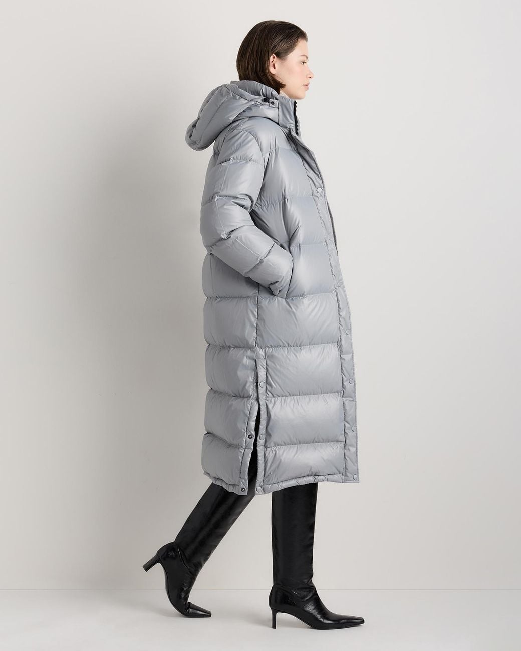 Quince Gray Responsible Down Long Puffer Jacket, Recycled Polyester