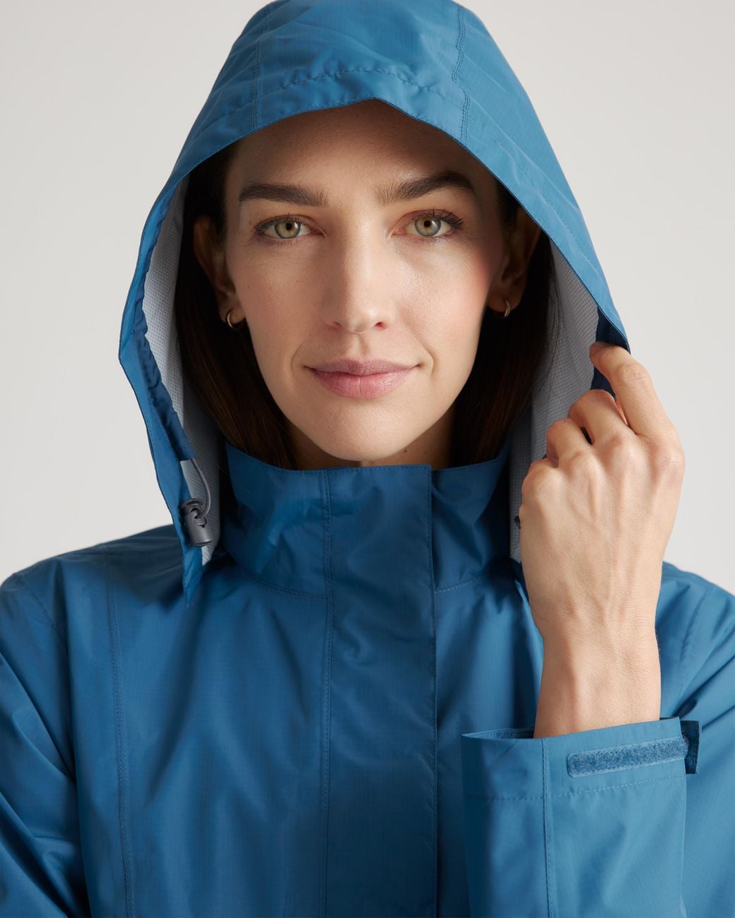 Quince Blue Weather Proof Long Rain Shell Jacket, Polyester/Recycled Polyester Blend