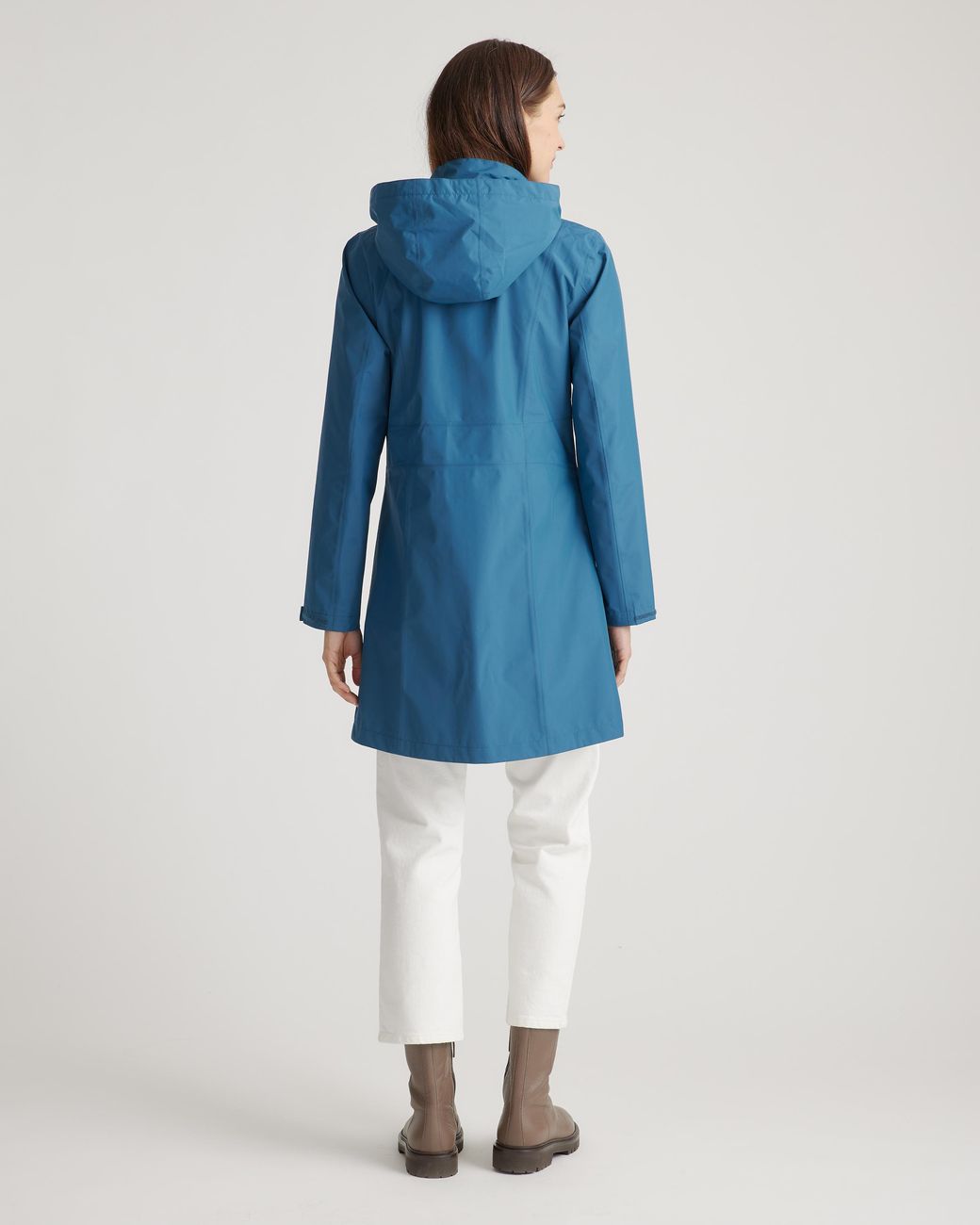 Quince Blue Weather Proof Long Rain Shell Jacket, Polyester/Recycled Polyester Blend