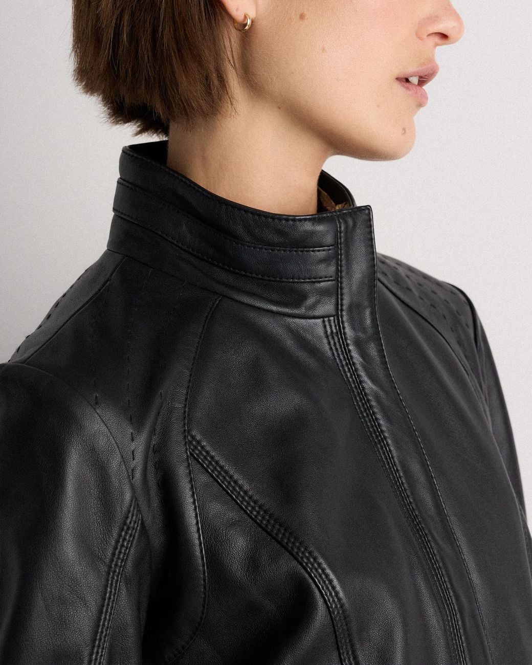 Quince Gray Stand-Collar Jacket, Leather
