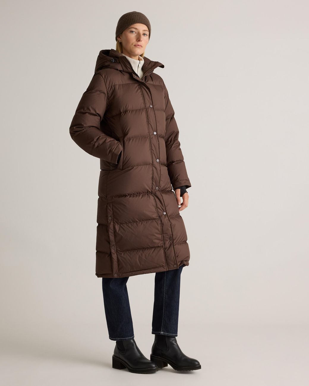Quince Brown Responsible Down Long Puffer Jacket, Recycled Polyester