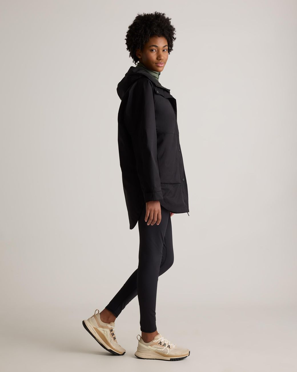 Quince Black Weather Proof Oversized Rain Jacket, Polyester/Recycled Polyester Blend