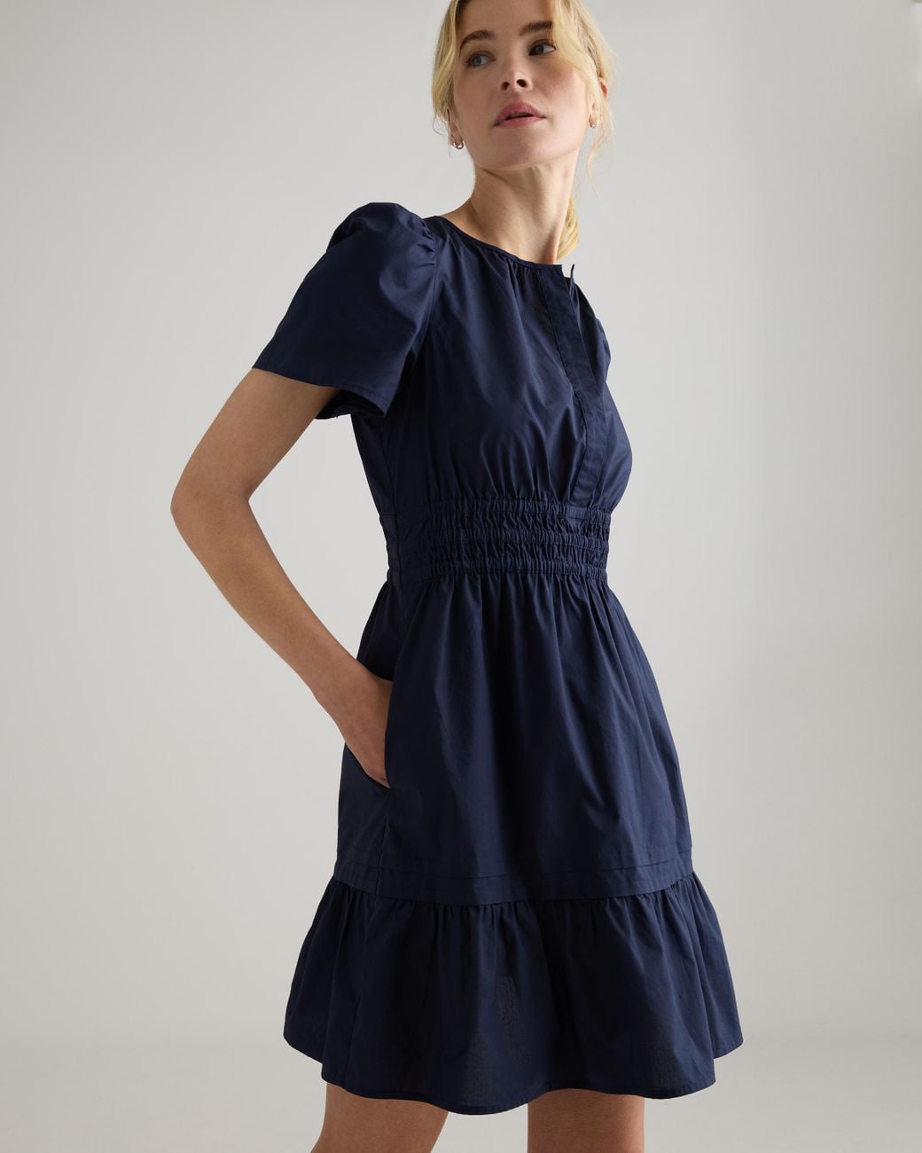 knee length dresses for ladies Magical Nutcracker: Poplin Tiered Mini Dress for a Festive Holiday / Choice  of Color