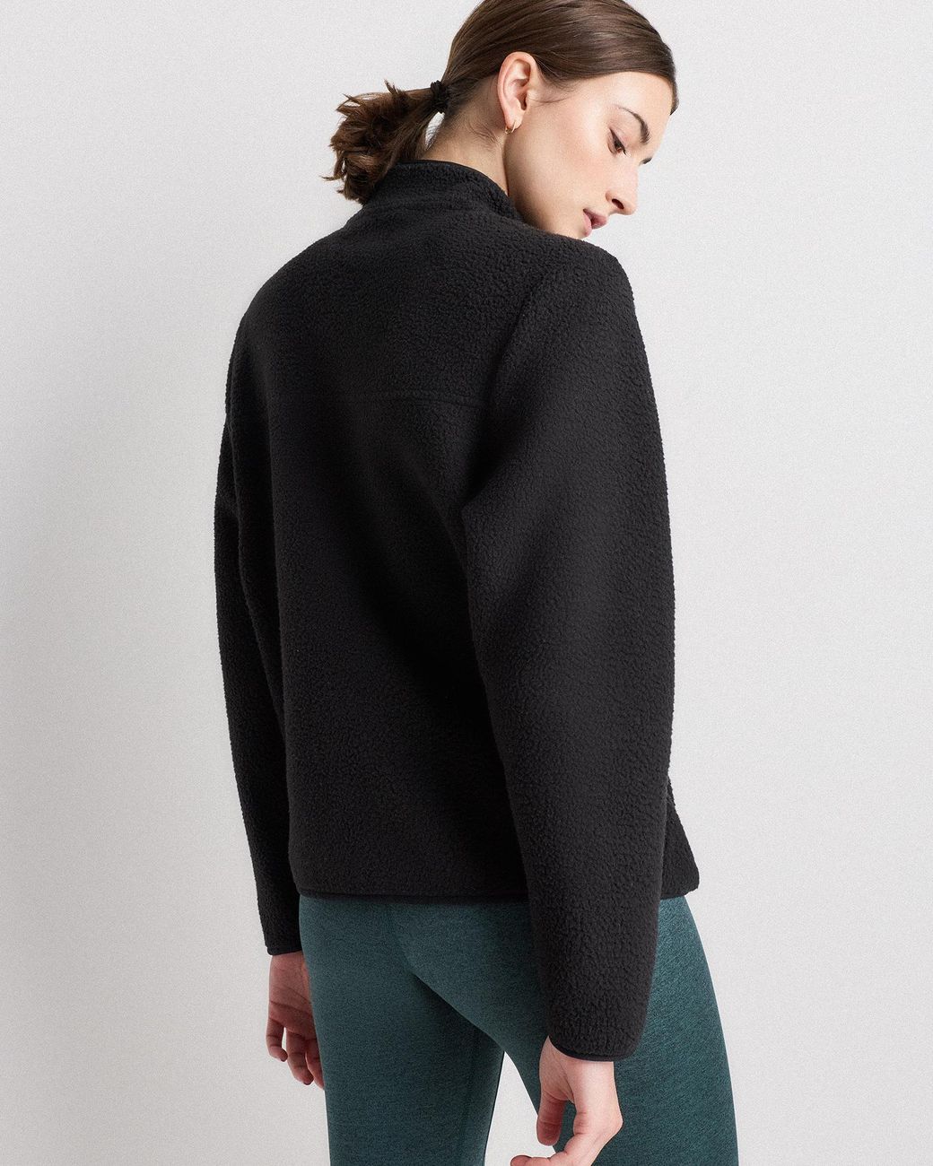 Quince Black Sherpa Full-Zip Jacket, 100% Polyester