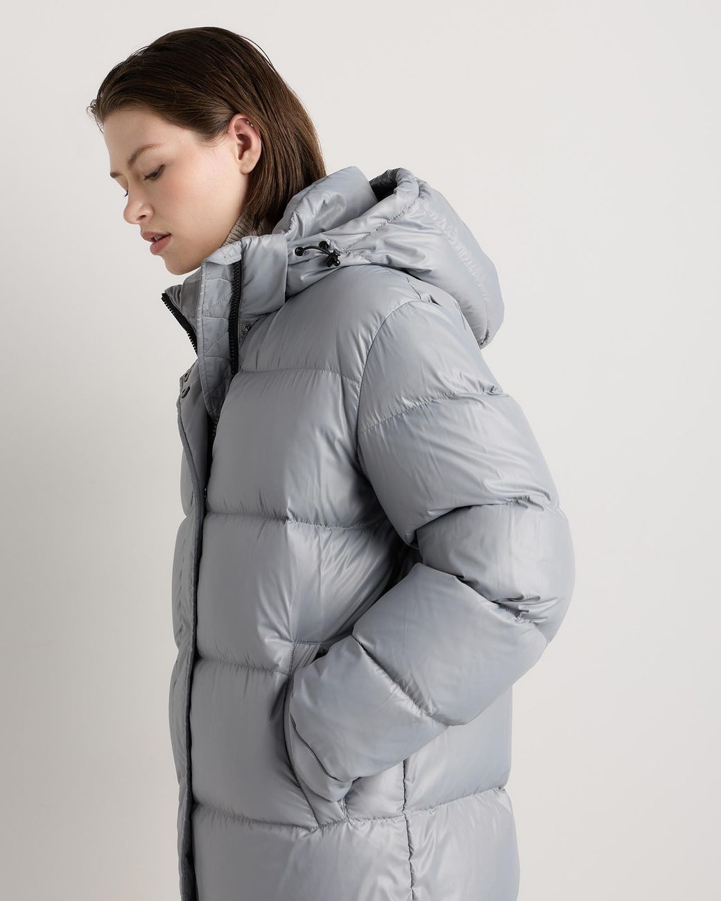 Quince Gray Responsible Down Long Puffer Jacket, Recycled Polyester