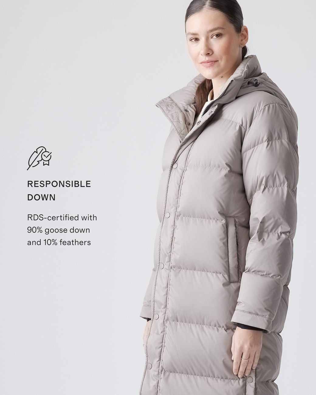 Quince Gray Responsible Down Long Puffer Jacket, Recycled Polyester