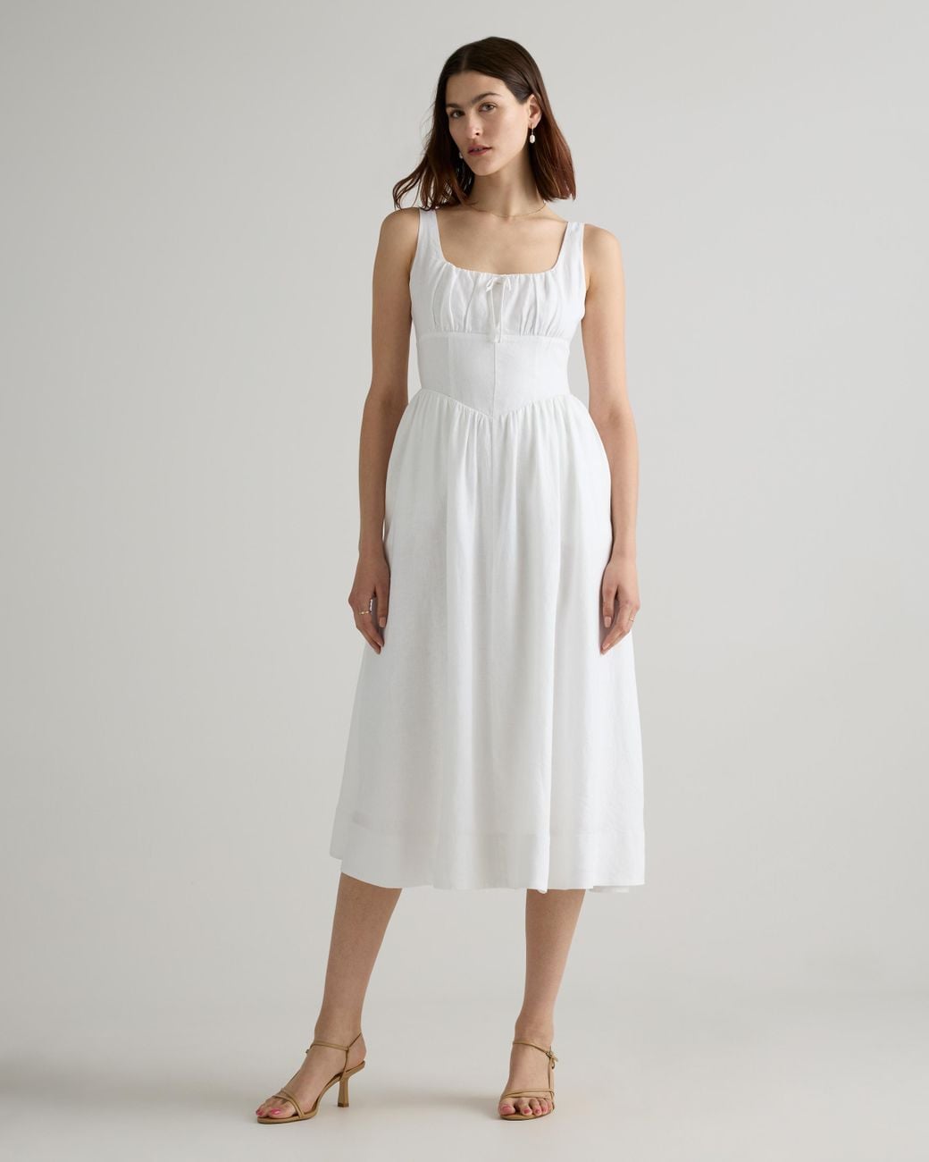 Quince 100% European Linen Corset Midi Dress in White | Lyst