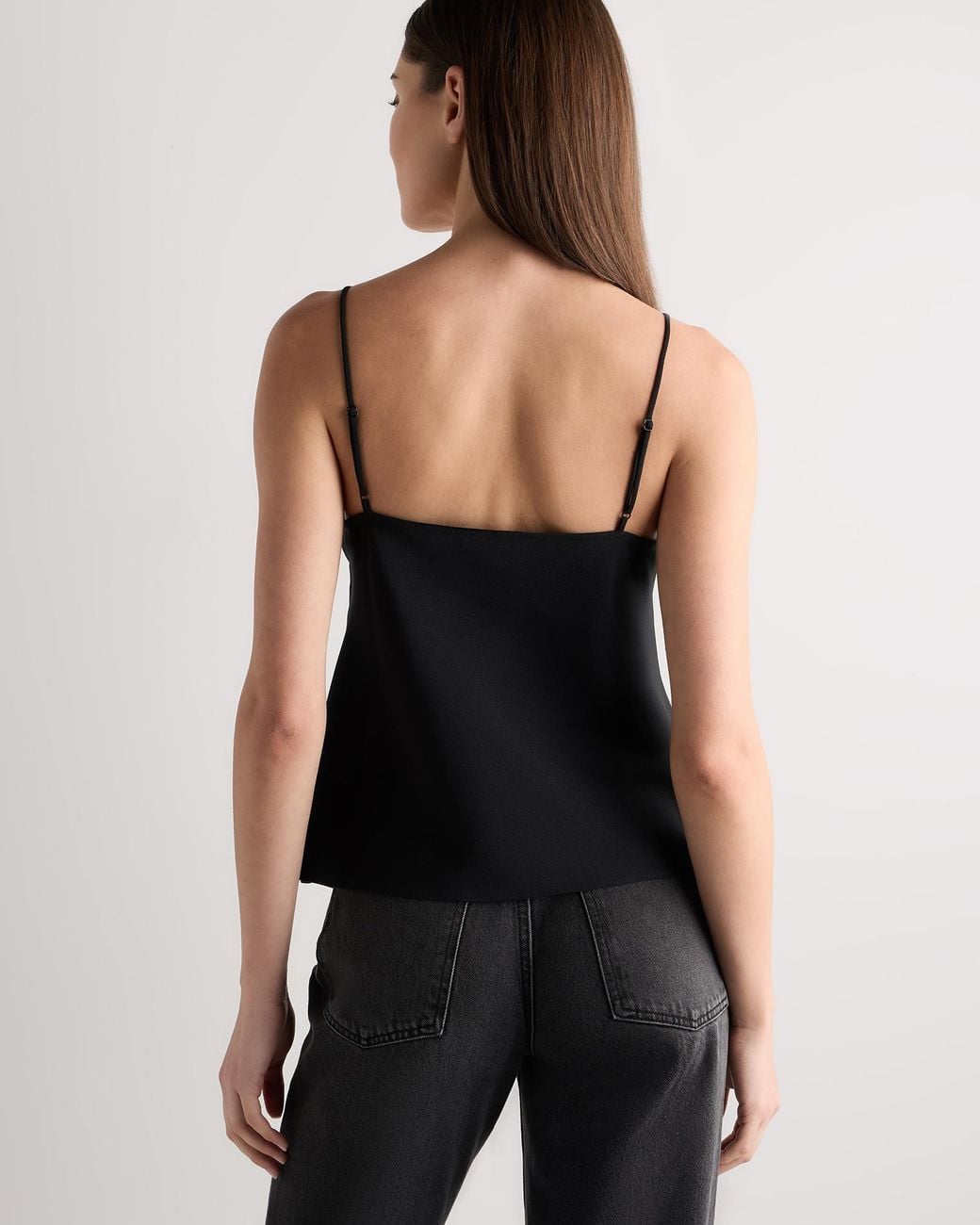 Quince Black Matte V-Neck Cami, Recycled Polyester
