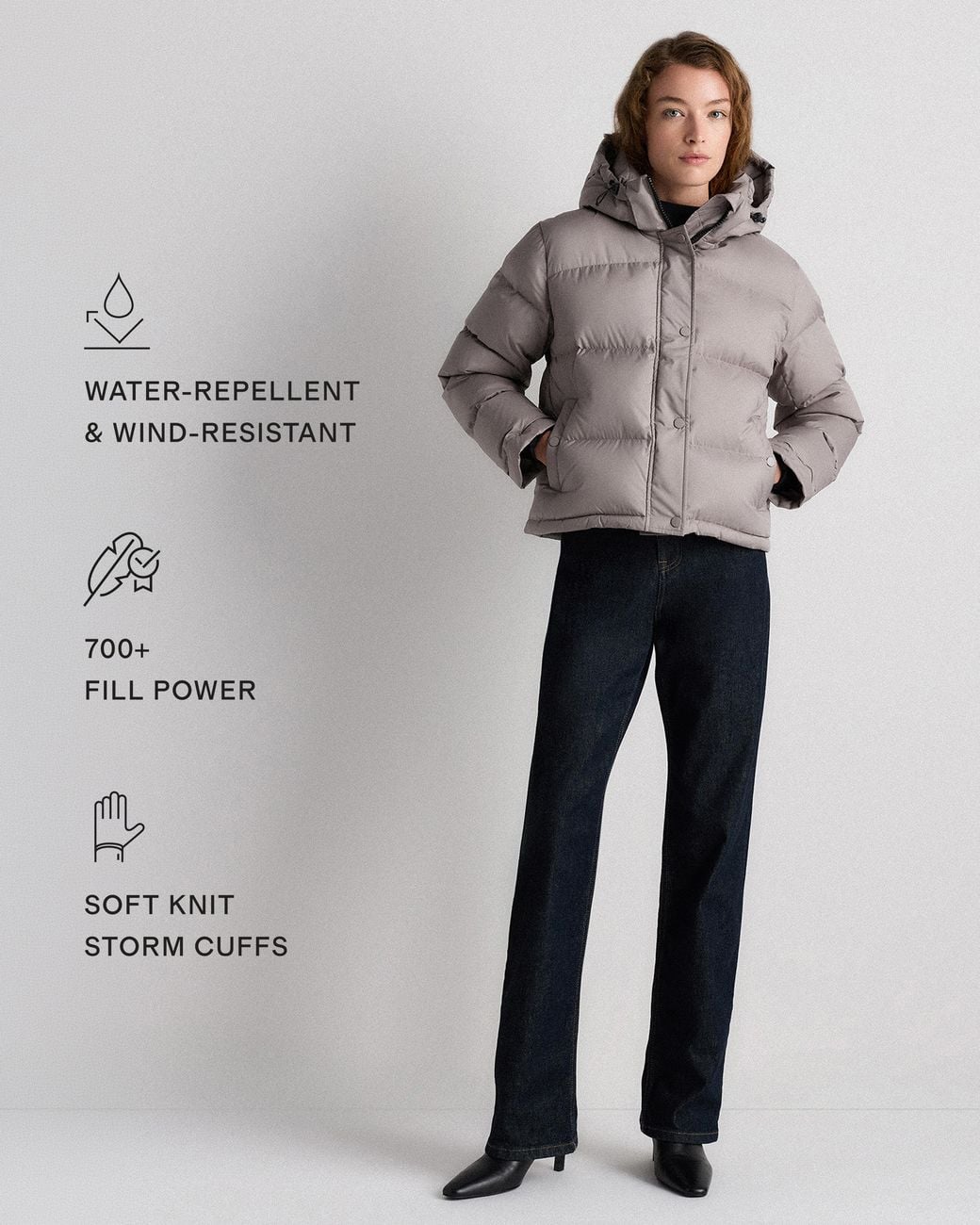 Quince Gray Responsible Down Cropped Puffer Jacket, Recycled Polyester