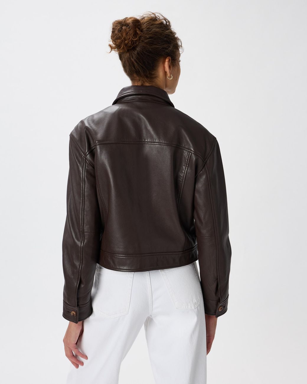 Quince Brown Cropped Jacket, Leather