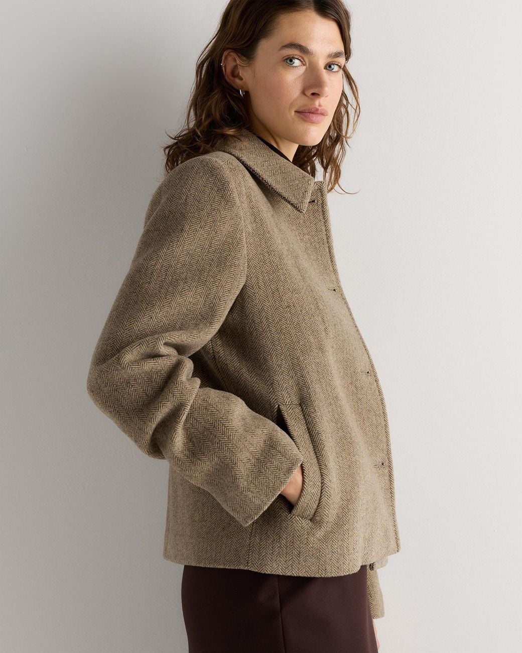 Quince Wool Cashmere Short Coat in Brown | Lyst