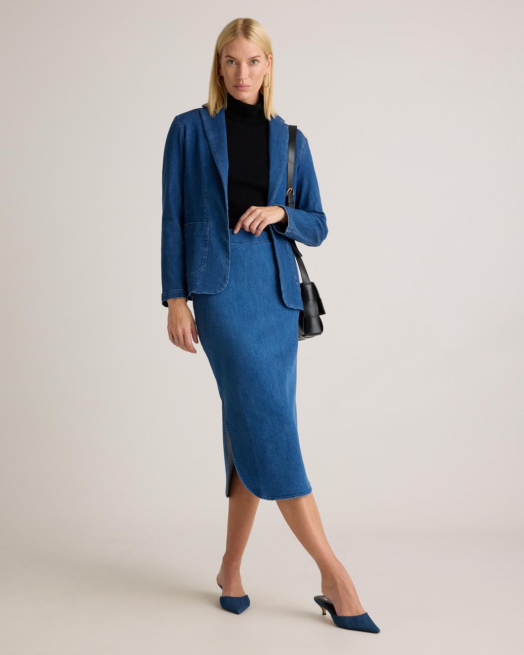 Quince Stretch Denim Midi Skirt, Organic Cotton in Blue | Lyst Quince Stretch Denim Midi Skirt, Organic Cotton in Blue | Lyst