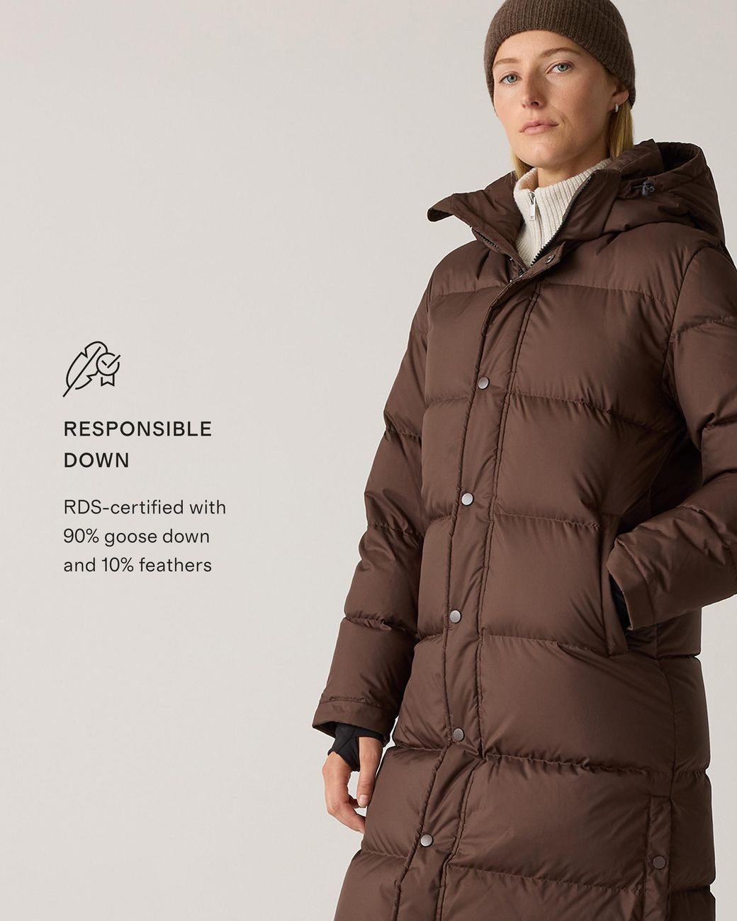 Quince Brown Responsible Down Long Puffer Jacket, Recycled Polyester