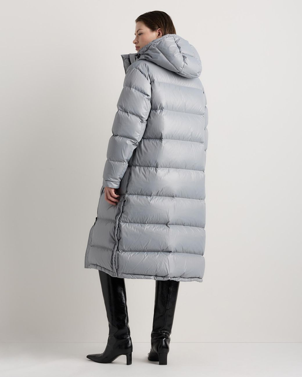 Quince Gray Responsible Down Long Puffer Jacket, Recycled Polyester