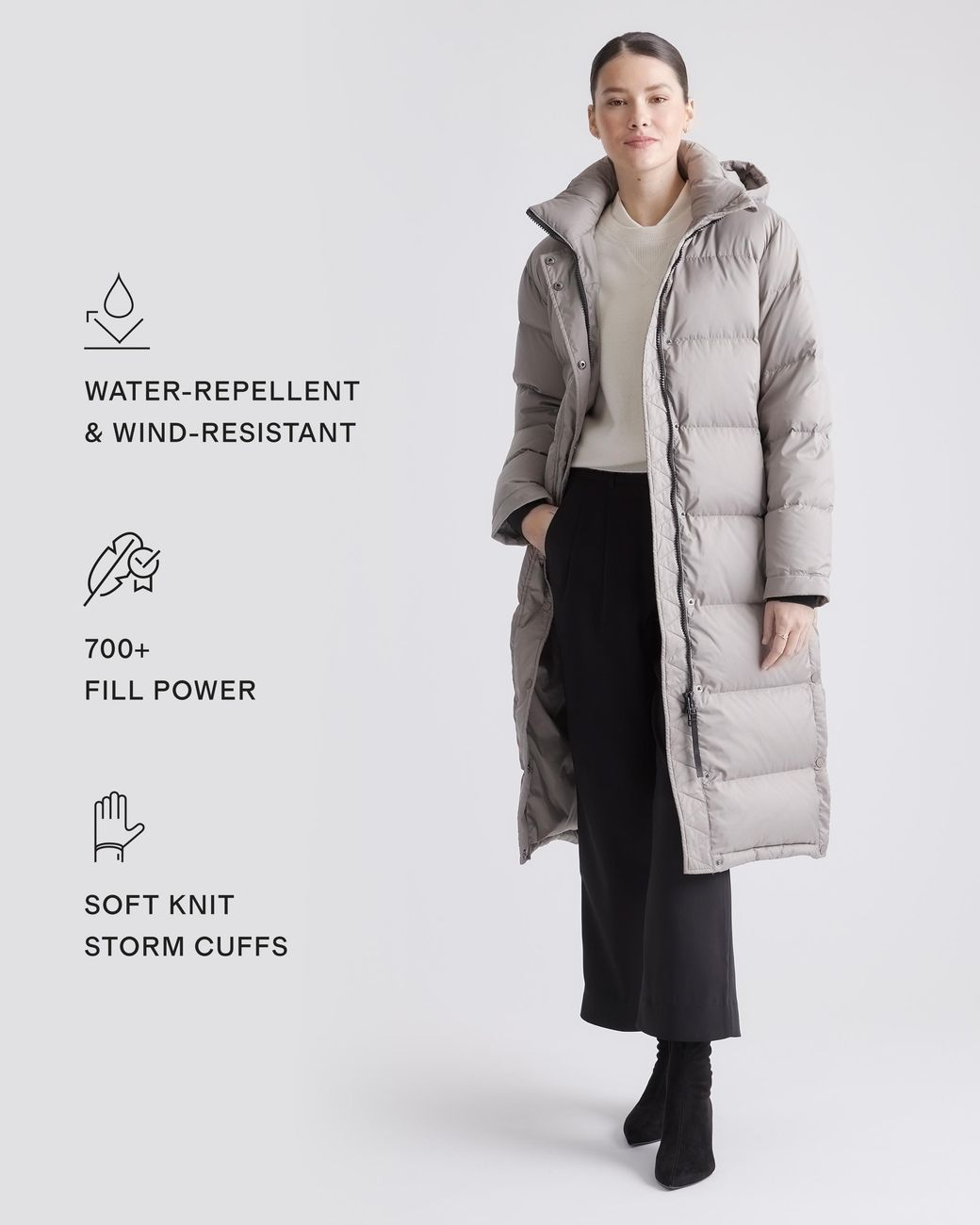 Quince Gray Responsible Down Long Puffer Jacket, Recycled Polyester