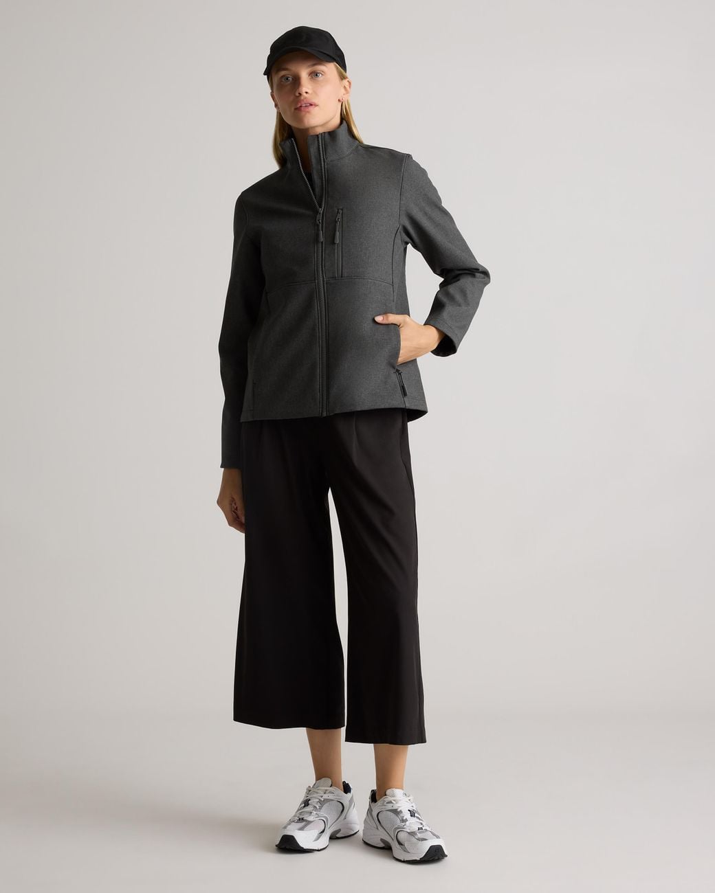 Quince Gray Softshell Fleece-Lined Full-Zip Jacket, Recycled Polyester