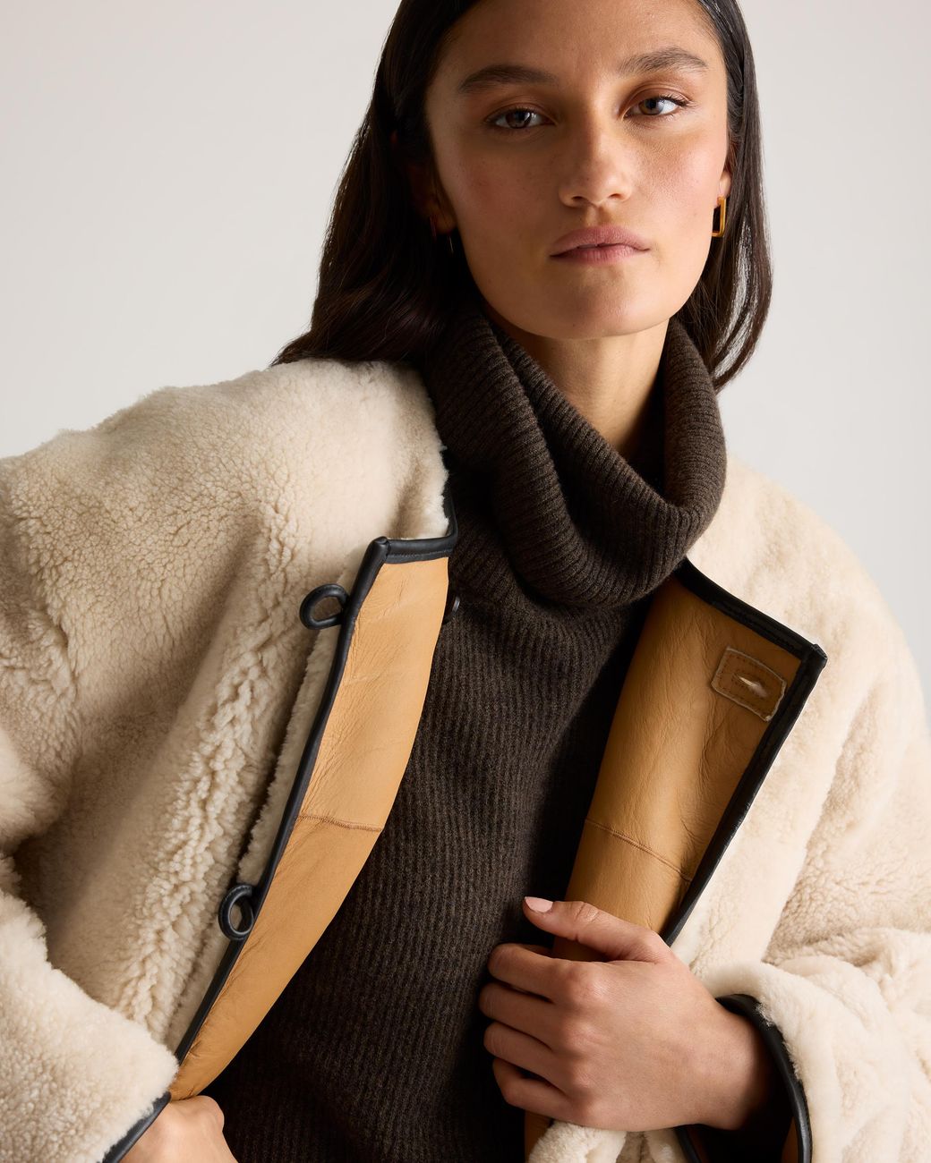 Quince Natural 100% Shearling Duffle Jacket, Leather