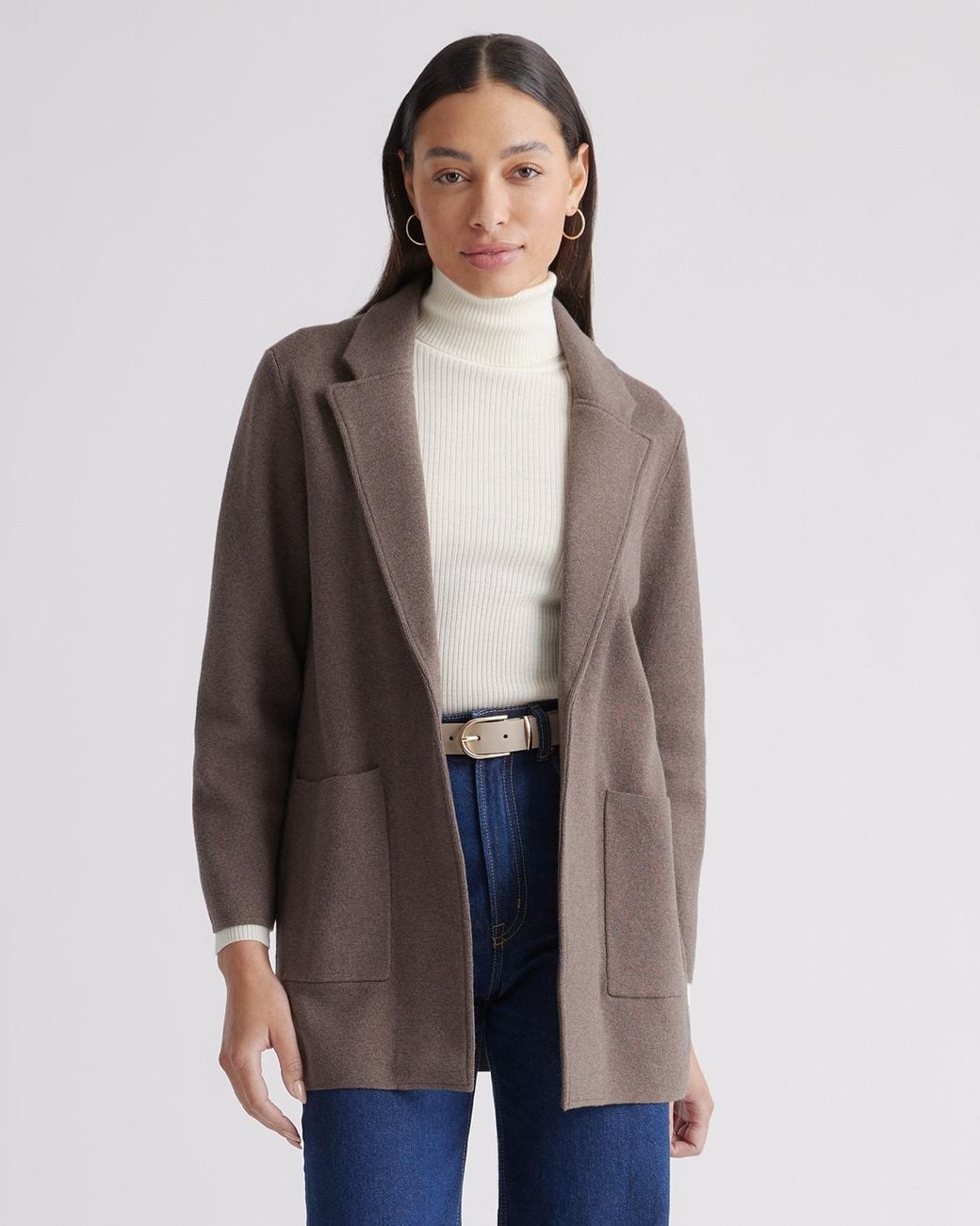 Quince Brown Knit Blazer, Organic Cotton