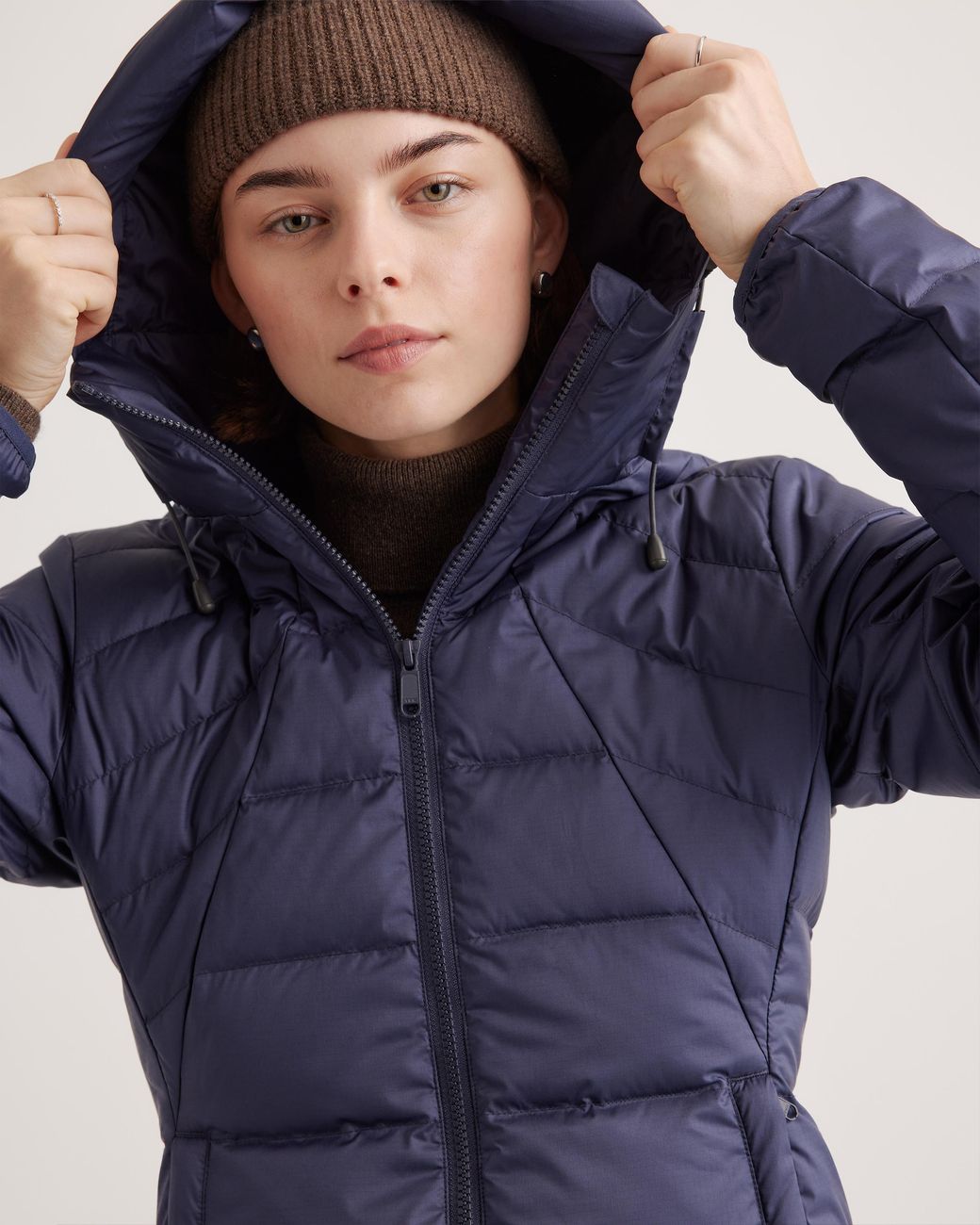Quince Blue Lightweight Down Packable Puffer Hooded Jacket, Recycled Polyester