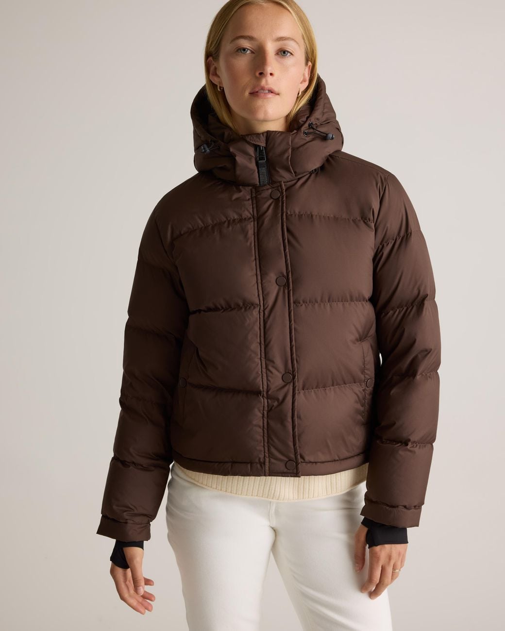Quince Brown Responsible Down Cropped Puffer Jacket, Recycled Polyester