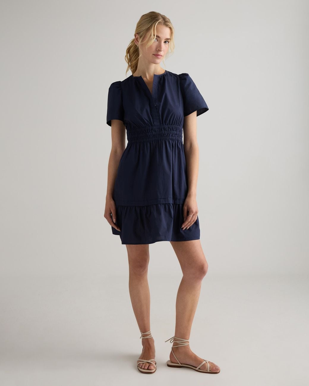 Quince Poplin Tiered Mini Dress, Organic Cotton in Blue | Lyst