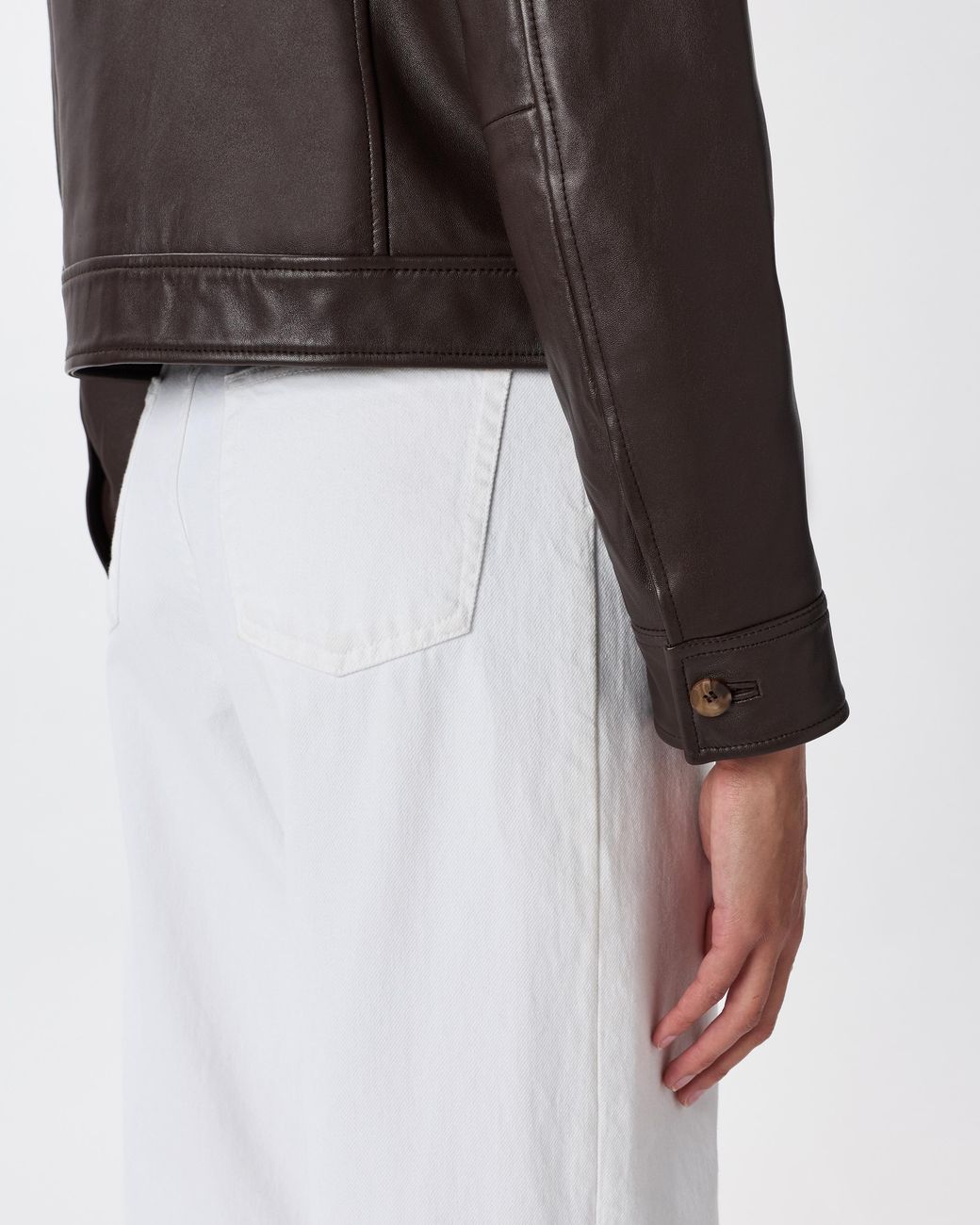 Quince Brown Cropped Jacket, Leather