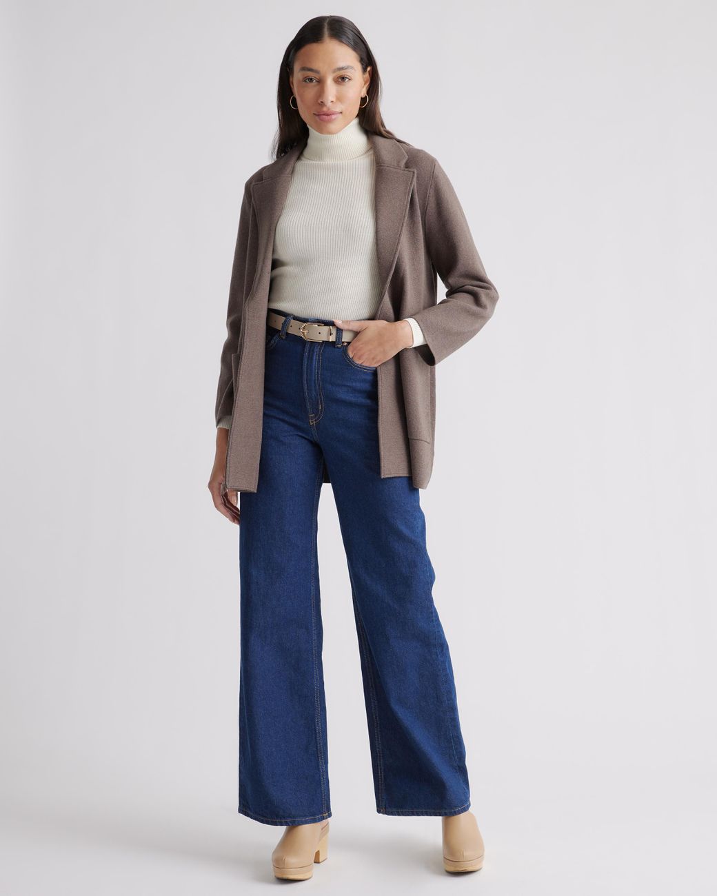 Quince Brown Knit Blazer, Organic Cotton
