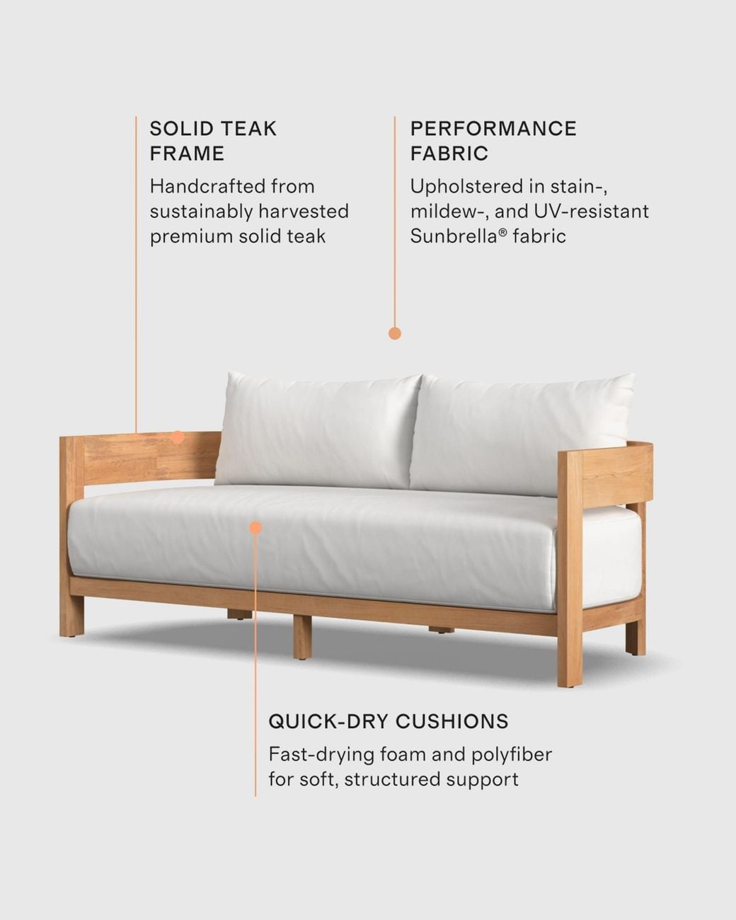 Quince Natural Curved Solid Teak Outdoor Sofa